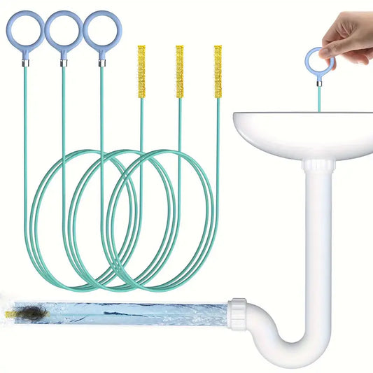 3pcs 50" Extra Long Drain Snake Hair Clog Remover, Flexible Metal with Nylon Coating & Sturdy Plastic Handles